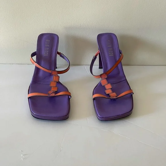 Bella Ricco Neon Orange Purple Square-toe Heels Size 9 - Picture 2 of 9